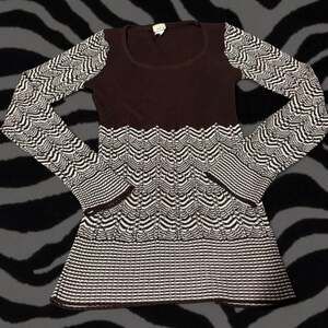 Daytrip Y2K Chevron Knit Mini Dress, Brown & Cream, Size Small